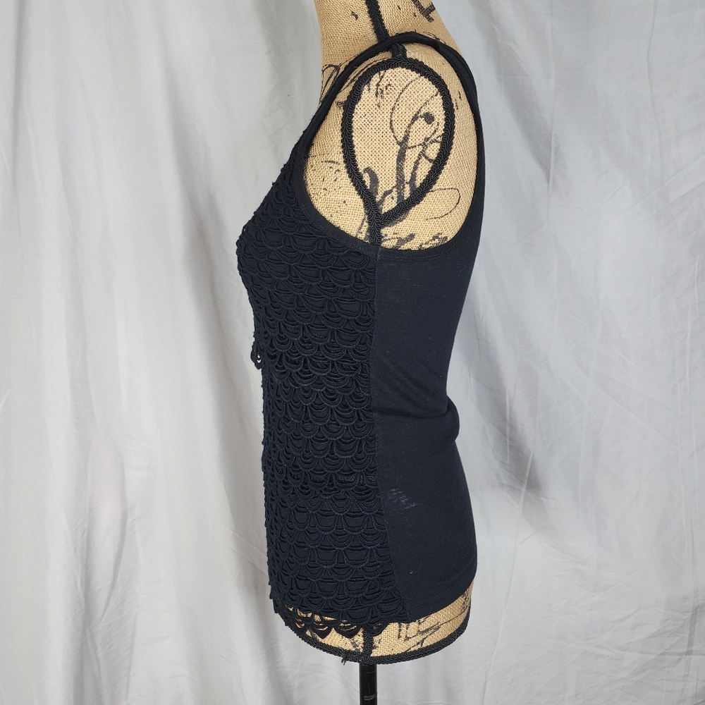 J.CREW Size XXS Black Layered Crochet Front Casual Summer Tank Top 100% Cotton - Picture 4 of 10